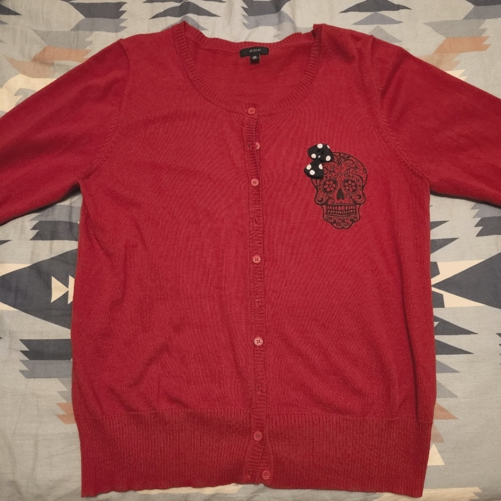 Red Cardigan with Skull and bow